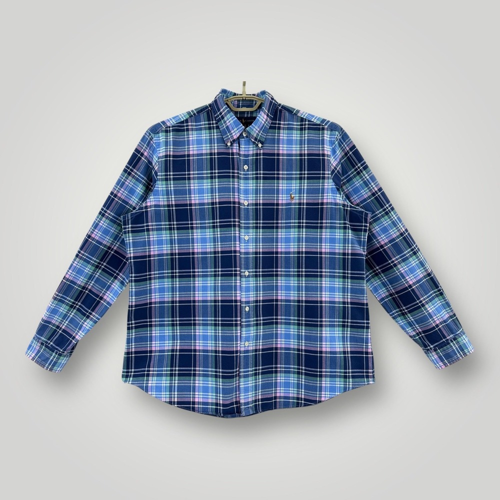 Ralph Lauren Shirt Mens XL Blue Green Plaid Button Down Long Sleeve Pony Logo